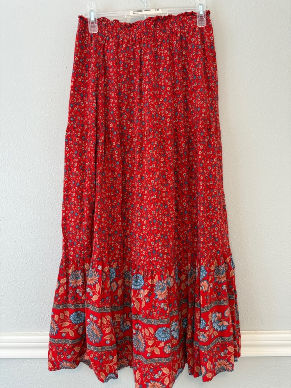 Zesica Women's Red Floral Maxi Skirt with Border Print